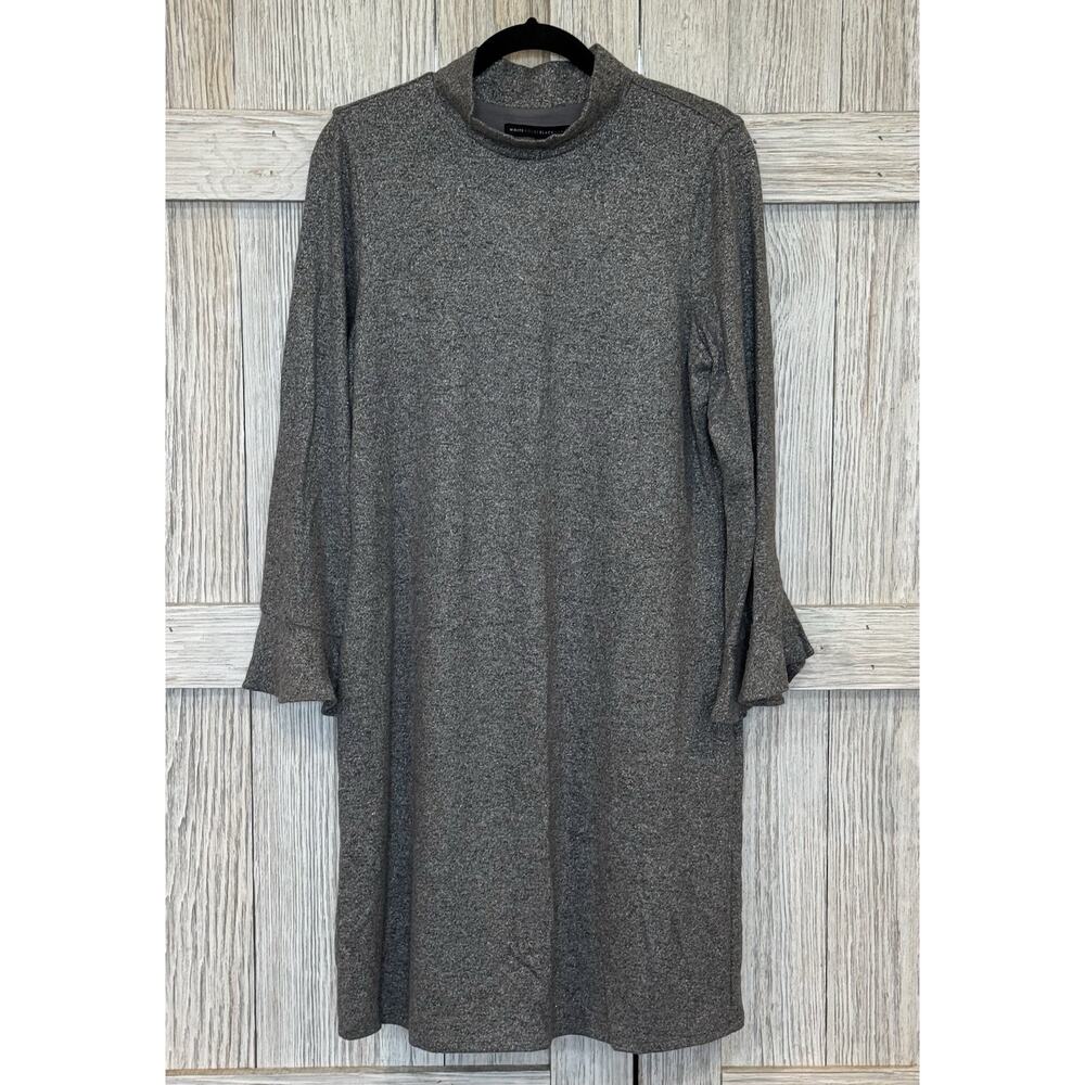 White House Black Market Fairy Preppy Large Gray High Neck Glitter Shift Dress